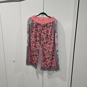 Floral Wide Leg Pants - Pink